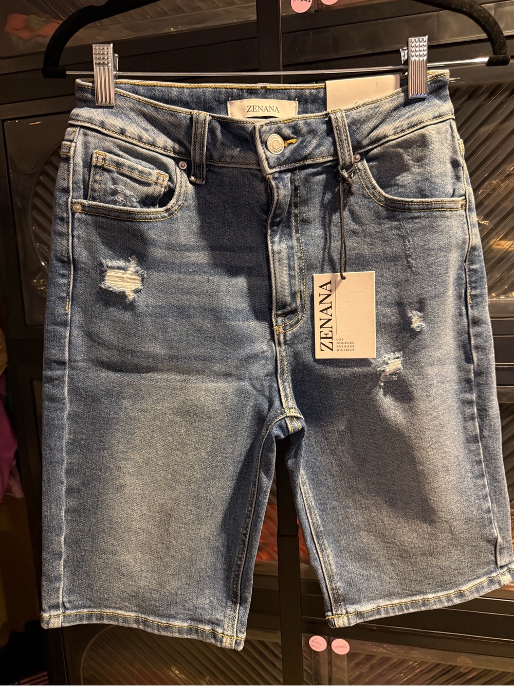 Zenana Outfitters Light Blue Distressed Denim Bermuda Shorts